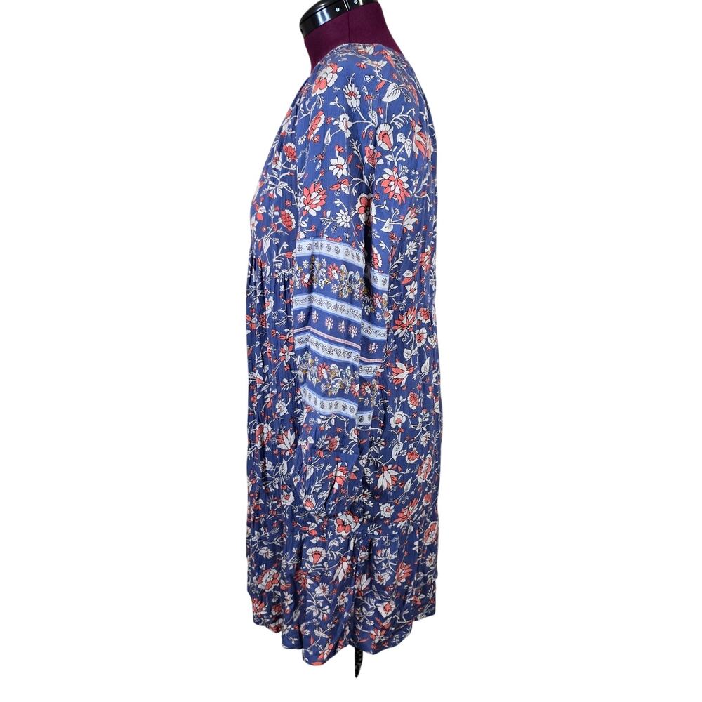 Women's Old Navy Blue Floral Knee Length 3/4 Sleeve Boho Dress | Size Medium - Picture 2 of 11